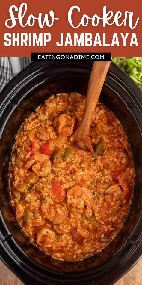 Cajun Shrimp Crockpot Recipes, Jumbalaya Recipe Crock Pot, Shrimp And Sausage Crockpot, Shrimp Jambalaya Recipe Slow Cooker, Seafood Crock Pot Recipes, Shrimp And Rice Crockpot Recipes, Shrimp And Sausage Crockpot Recipes, Pescatarian Crockpot Meals, Shrimp Gumbo Recipe Slow Cooker