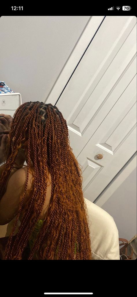 Burnt Orange Passion Twist, Ginger Black Hairstyles, Boho Island Twist Hairstyle Color, Ginger Braids Black Women With Curls, Ginger Sengelese Twist, Ginger Goddess Twist, Long Bohemian Twist, Twist Color Braids Hairstyles, Ginger Twist Braids Hairstyles