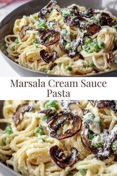 Marsala Cream Sauce Pasta, Pasta With Mushrooms And Peas, Pasta With No Sauce, Mushroom And Pea Pasta, Pasta Marsala, Marsala Cream Sauce, Mushroom Marsala Sauce, Crispy Mushrooms, Chicken Marsala Pasta