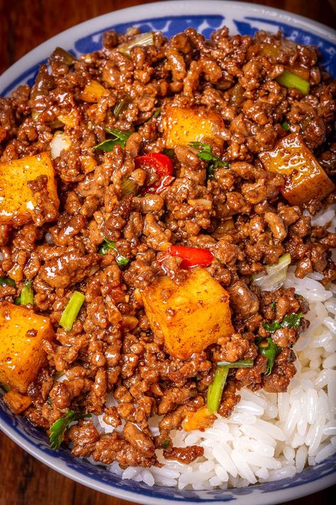 Chinese Ground Beef, Beef Fried Rice Recipe, Asian Ground Beef, Asian Ground Beef Recipes, Asian Pork Recipes, Glass Noodles Recipe, Ground Beef Stir Fry, Beef Fried Rice, Beef Potatoes