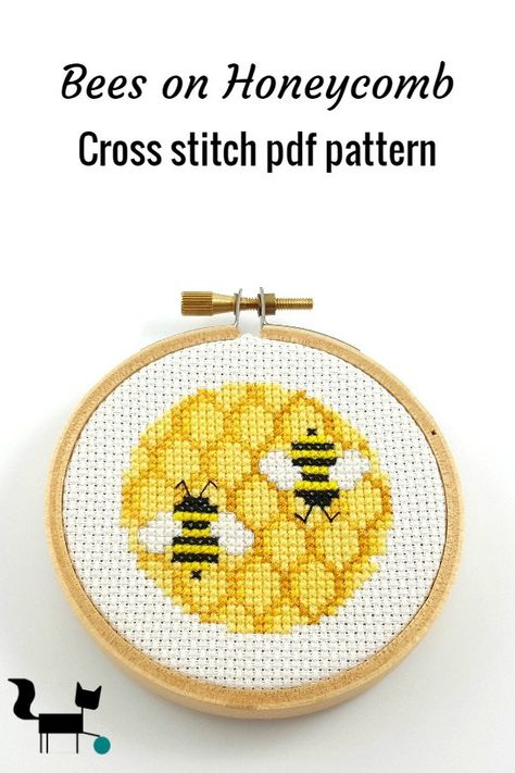 Cross Stitch Patterns Easy, Cross Stitch Bee, Bee On Honeycomb, Geometric Bee, Cat Cross Stitches, Easy Cross Stitch, Easy Cross Stitch Patterns, 8bit Art, Stitch Flowers