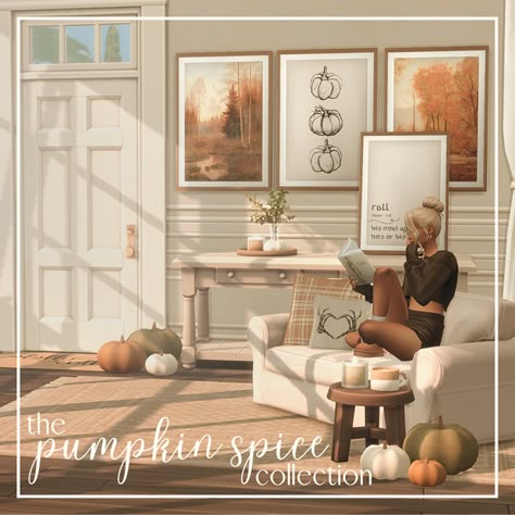 Sims 4 Seasons, Living Room Sims 4, Sims 4 Cc Furniture Living Rooms, Autumn Room, Fall Furniture, Sims Baby, Sims 4 Clutter, Sims 4 House Plans, The Sims 4 Packs