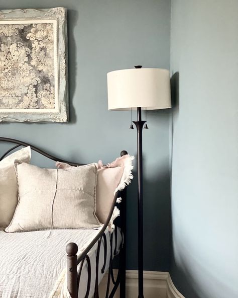 Annie Sloan on Instagram: “Cambrian Blue is a very gentle, soft and restful blue. It makes the perfect backdrop in this guest bedroom by @thereclaimedheirloom,…” Annie Sloan Wall Paint, Cambrian Blue, Blue Painted Walls, Patterned Paint Rollers, Paint Blue, Annie Sloan Paints, Matte Paint, Iron Orchid Designs, Paint Types