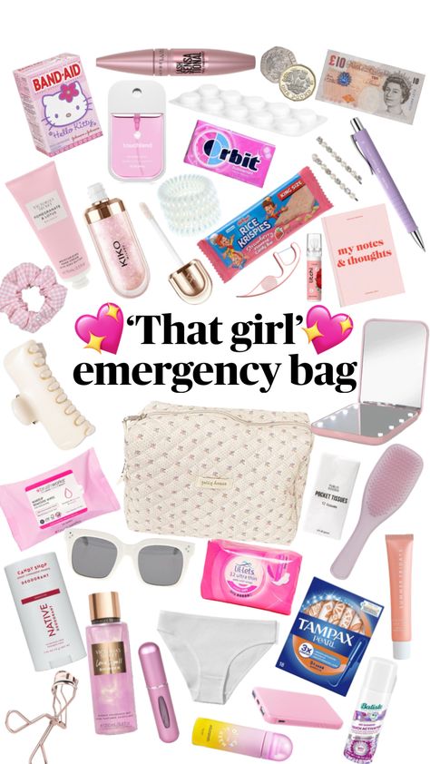 That girl emergency bag #thatgirl #itgirl #bag #trending Emergency Overnight Bag Essentials, Girls Emergency Bag, Beauty Tips Before Wedding, Overnight Bag Essentials, High School Essentials, Teen Advice, School Bag Essentials, Emergency Bag, Inside My Bag