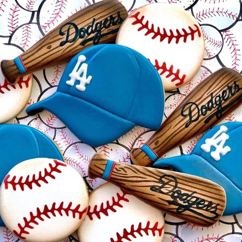 Dodgers Cookies Decorated, Baseball Sugar Cookies, Dodger Cookies, Baseball Sugar Cookies Decorated, Baseball Cookies Decorated 1st Birthday, Baseball Theme Decorated Cookies, Baseball Bat Cookies Decorated, Softball Cookies, Dodgers Cake