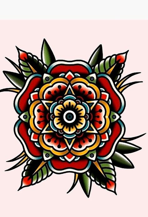 Traditional Tattoo Elbow, Traditional Mandala Tattoo, Tattoo Main, Traditional Mandala, Traditional Tattoo Old School, Traditional Tattoo Flowers, Traditional Style Tattoo, Traditional Tattoo Sleeve, Elbow Tattoos