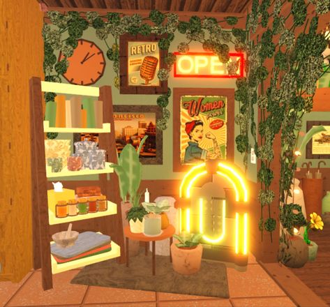 Bloxburg Retro House, Bloxburg Inspiration, Building References, Bloxburg Kitchen, Bloxburg Builds, Roblox Ideas, Bloxburg Ideas, Retro Diner, Building Concept