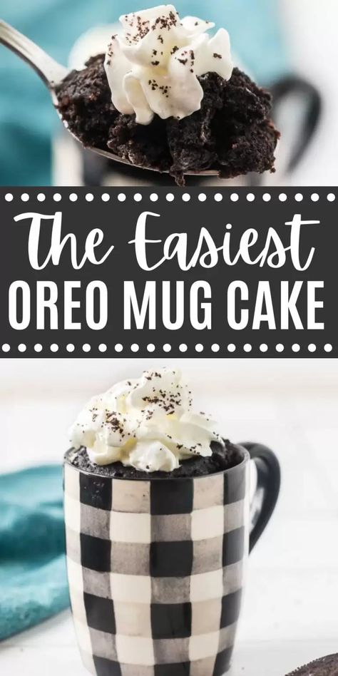 Oreo mug cake - Easy oreo mug cake recipe with 2 ingredients Oreo Mug Cake Microwave, Easy Oreo Mug Cake, Oreo Mug Cake Recipe, Cake For One Recipe, Root Beer Cake, Oreo Mug Cake, Oreo Mug, Oreo Dessert Easy, Chocolate Chip Mug Cake