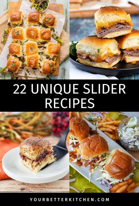 Dive into a world of delicious creativity with 22 unique slider recipes! From juicy mushroom and Swiss to tantalizing Philly cheesesteak sliders, each recipe offers a twist on the traditional mini burger. Perfect for any occasion, these sliders on Hawaiian or brioche rolls are sure to delight guests with their gourmet flavors and easy preparation. Whether it's game day or a family gathering, find your new favorite slider recipe here! Summer Sliders Hawaiian Rolls, Brioche Sliders Recipe, Mini Brioche Buns Sliders, Healthy Hawaiian Roll Sliders, Unique Sliders Recipes, Summer Sliders Recipes, Mini Beef Sliders, Slider Burger Recipes, Baked Sliders Recipes