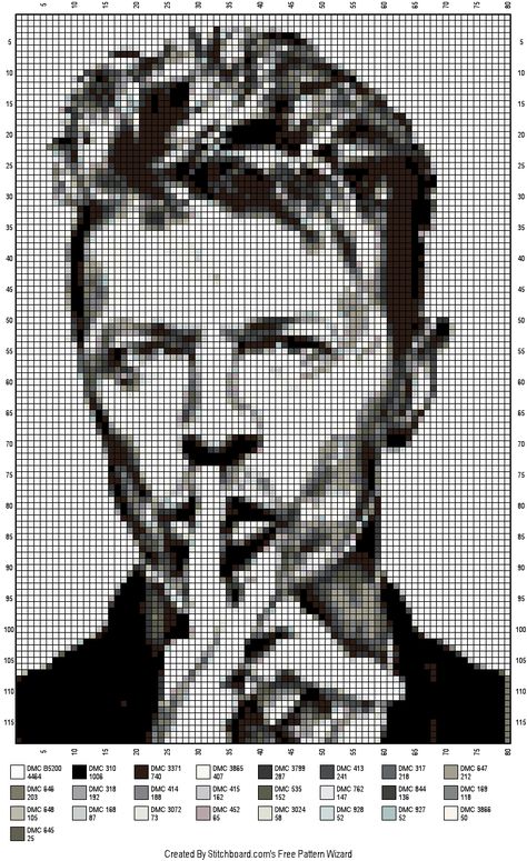 David Bowie David Bowie Cross Stitch, Bowie Cross Stitch, Squares Quilt, Portrait Cross Stitch, Pixel Crochet, Pixel Pattern, Bead Pattern, Tapestry Crochet, Knitting Charts