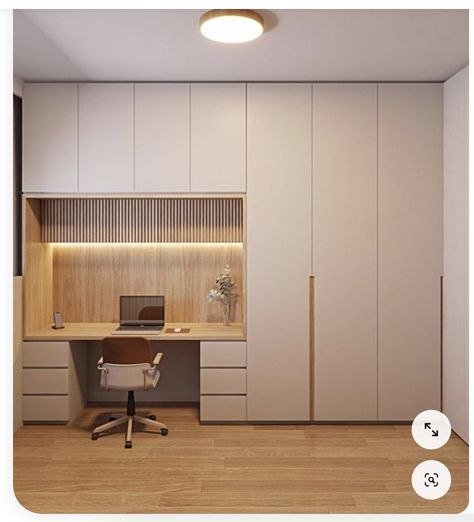 Plywood Bedroom Design, Closet Room Office, Wardrobe With Working Desk, Office Wardrobe Design, Bedroom With Study Area, Closet With Desk, Office Closet Room, Study Unit Designs In Bedroom, Bedroom Work Desk