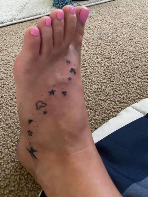 Discreet Disney Tattoos, Disney World Tattoo Ideas, Disney Ankle Tattoo, Dainty Disney Tattoos, Disney Foot Tattoo, Tiny Disney Tattoo, Disney Henna, Cute Disney Tattoos, Mickey Mouse Tattoo