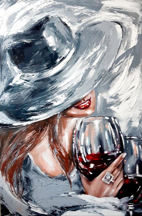 Canvas For Beginners, A Glass Of Wine, Glass Of Wine, Painting Ideas, Acrylic Painting, Wine, Black And White, Canvas, Glass