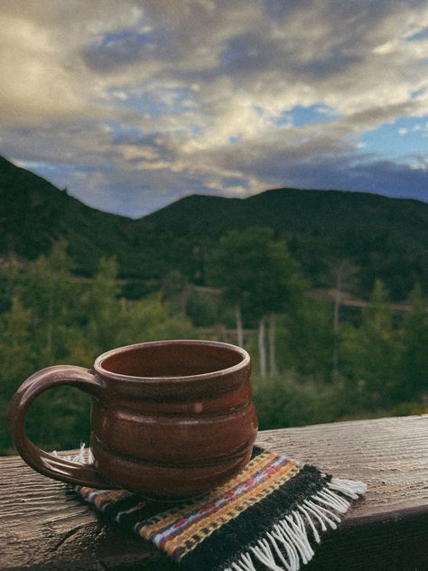 #coffee #rockymountains #backcountry Drinking Coffee On The Porch, Coffee In Mountains, Coffee And Mountains, Hot Coffee Aesthetic, Coffee And Nature, Colorado Vibes, Coffee On The Porch, Coffee Mug Aesthetic, Coffee Outside