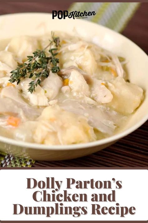 Southern Dumplings Recipe, Dolly Parton Recipes, Chicken And Dumplin Recipe, Dumplin Recipe, Best Chicken And Dumplings, Cooking Soul Food, Chicken Dumplings Recipe, Chicken And Dumplings Recipe, Homemade Chicken And Dumplings