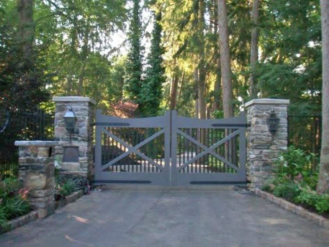 Farm Gates Entrance, Gated Driveway, Entrance Gates Driveway, Property Gates, Driveway Entrance Landscaping, Farm Entrance, Garden Gates And Fencing, Driveway Entrance, Farm Gate