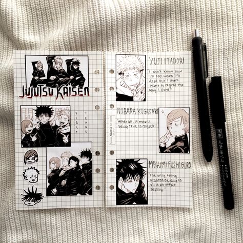 Journal Ideas Aesthetic Drawing, Sketch Book Design Cover Ideas, Anime Journaling Ideas, Sketch Cover Ideas, Cover Ideas For Notebooks, Jjk Crafts, Sketch Book Cover Design, Character Journaling, Jujutsu Kaisen Journal