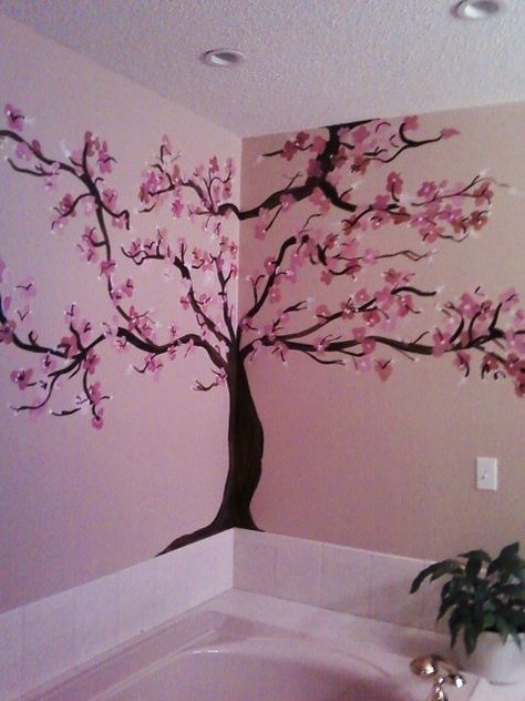 Cherry Blossom in bathroom...I love browns and pinks together! Wall Painting Decor, Bathroom Red, Wall Paint Designs, Creative Wall, Blossom Trees, Dream Rooms, Room Paint, Tree Branch, Cool Paintings