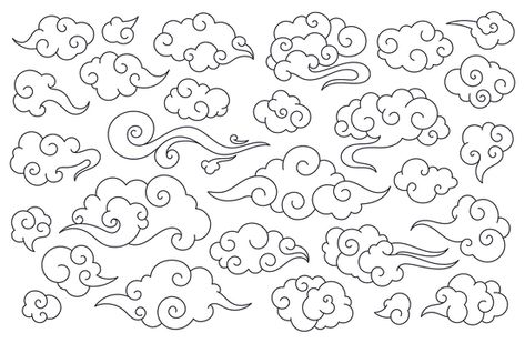 Asian Cloud Pattern, Asian Style Clouds, Asian Clouds Drawing, Chinese Cloud Pattern, Cloud Japanese, Asian Clouds, Japanese Cloud Tattoo, Chinese Clouds, Japanese Clouds