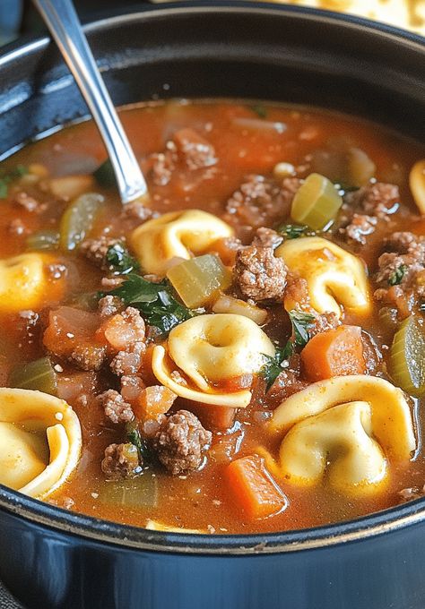 Beef Tortellini Soup, Shredded Beef Stew, Beef Tortellini, Meal In A Bowl, Soup Store, Creamy Chicken Tortilla Soup, Italian Herbs, Comforting Soup, Tortellini Soup