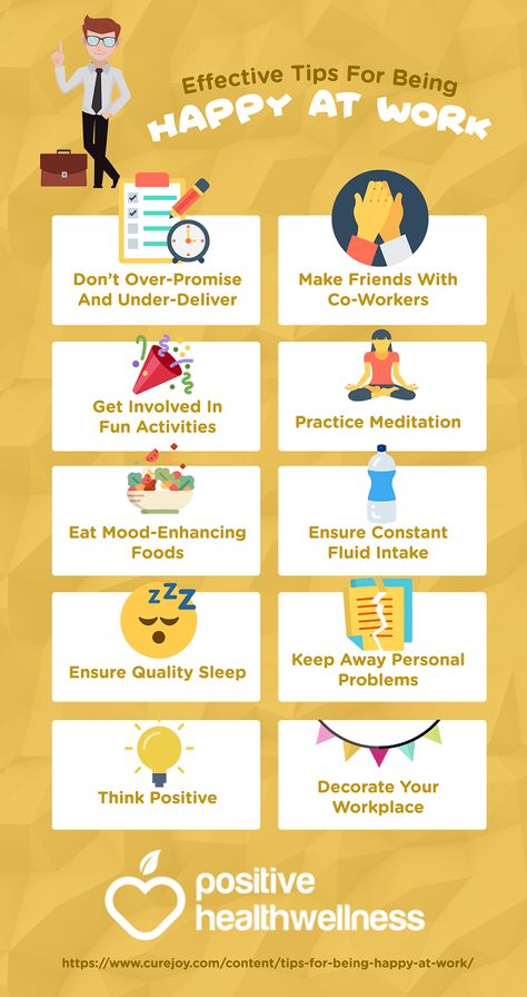 10 Effective Tips For Being Happy At Work – Positive Health Wellness Infographic Healthy Infographic, Well Being At Work Ideas, Well Being At Work, How To Be Happy At Work, Workplace Tips, Work Wellness, Wellness At Work, Wellbeing At Work, Work Environment Quotes