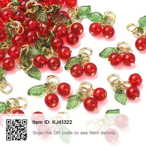 Cherry Jewelry, Earrings Key, Cherry Charm, Bead Projects, Fruit Jewelry, Red Pendants, Bracelets Diy, Red Cherry, Acrylic Jewellery