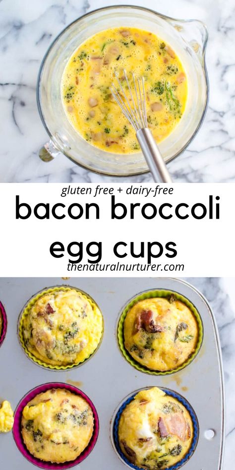 These Bacon Broccoli Egg Cups are delicious and the perfect make-ahead breakfast! Made with just 5 ingredients and a protein and veggie-loaded way to start a day, these egg cups are great fresh or reheated. Paleo, gluten free, Whole30 #veggieloaded Bacon And Broccoli, Eggs Cups, Egg Cups Recipe, Bacon Broccoli, Egg Cups Breakfast, Gluten Free Kids, Easy Bacon, Dairy Free Eggs, Egg Bites