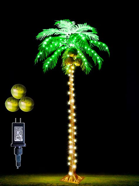 Tropical Christmas Decorations, Palm Tree Lights, Bar Indoor, Hawaiian Travel, Pool Beach Party, Green Led Lights, Tiki Bar Decor, Prelit Tree, Patio Pool