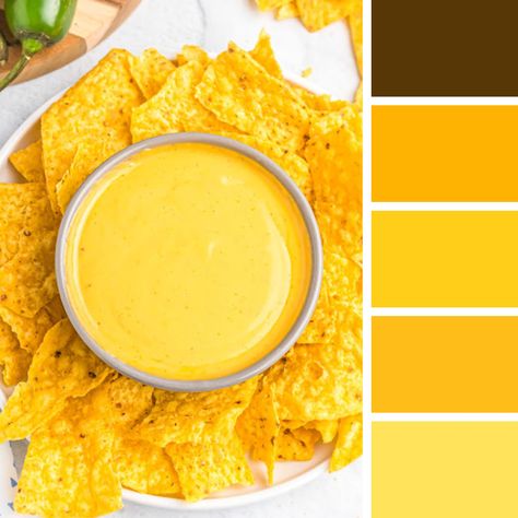 Cheese Color Palette, Food Colors Palette, Nacho Cheese Dip, Color Thesaurus, Nachos Cheese Dip, Yellow Food, Monochromatic Color Palette, Food Inspired, Night Sky Painting