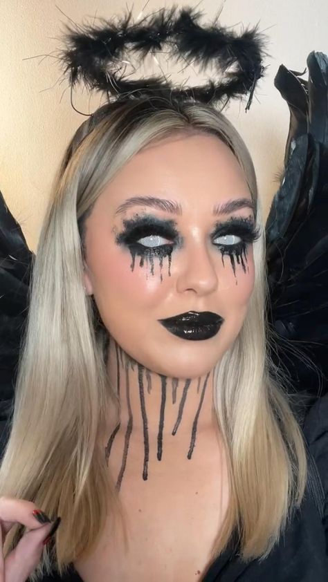 Dark Halloween Makeup, Dark Angel Makeup, Angel Halloween Makeup, Black Halloween Makeup, Halloween Makeup Witch, Holloween Makeup, Angel Makeup, Creepy Halloween Makeup, Cute Halloween Makeup