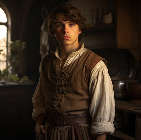 Npc, medieval, dnd, dungeons and dragons Peasant Boy Aesthetic, Medieval Peasant Boy, Dnd Peasant, Peasant Boy, Peasant Art, Medieval Peasant, Orphan Girl, Fantasy Au, Medieval Aesthetic