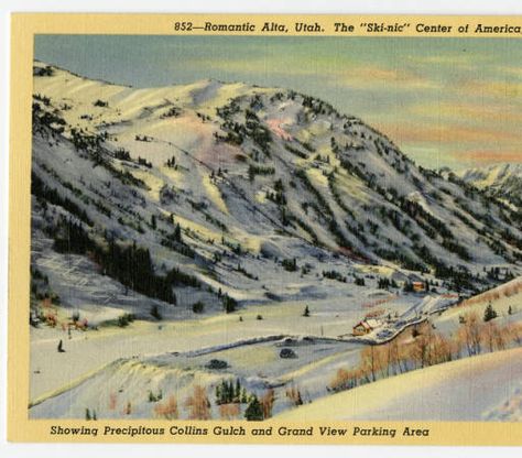 Postcard of Collins Gulch in Alta, UT :: Historical Postcards of Utah Alta Utah, Alta Ski, Utah Skiing, Park City Utah, Vintage Ski, Ski Area, Salt Lake City Utah, Vintage Postcard, Ski Resort