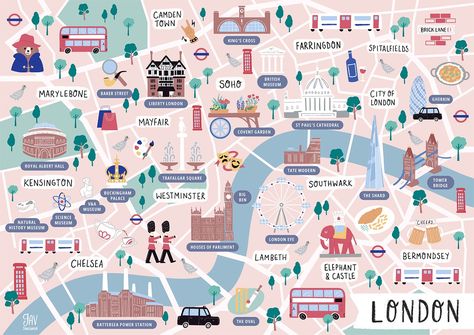 London Attractions Map, London Tourist Map, Architect Portfolio, Map Illustrations, Photo Book Cover, London Sightseeing, Map Of London, London Castles, Visiting London