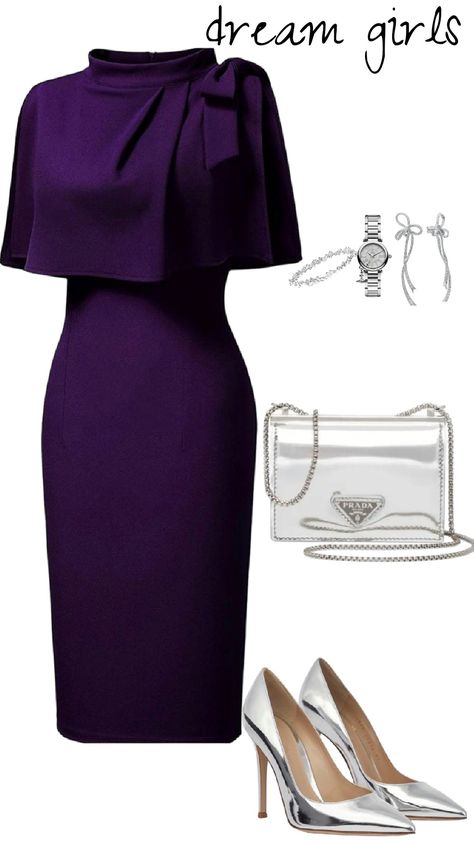 All Purple Outfit Aesthetic, Purple Outfits For Women Classy Casual, Purple Formal Outfit, Purple Dress Formal Classy, Grey Dress Outfit, Ladylike Outfits, Look Working Girl, African Dresses For Kids, Office Casual Outfit