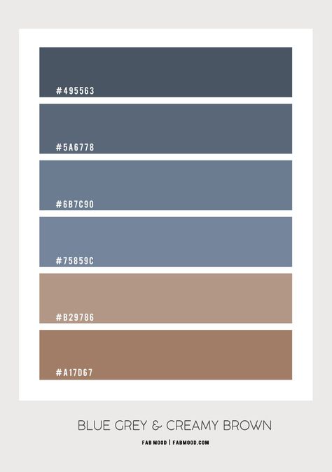 Blue Grey Combination, Blue Grey Brown Kitchen, Navy And Brown Bedroom Ideas, Blue Grey Brown Color Palette, Grey And Brown Color Palette, Color Combination With Brown, Grey Combination Color, Blue And Brown Bedroom Ideas, Blue Brown Color Palette