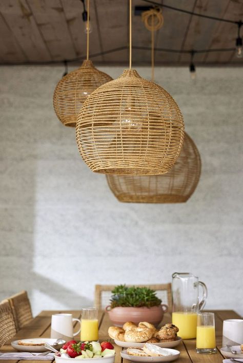 Dave And Jenny Marrs, Dining Pendant Light, Relaxing Outdoor Spaces, Lights Over Dining Table, Jenny Marrs, Wicker Pendant Light, Cozy Backyard, Outdoor Pendant Lights, Basket Lighting