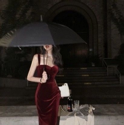 Evening Dress, Red Velvet, Spaghetti Strap, Umbrella, Spaghetti, Velvet, Red, Dresses