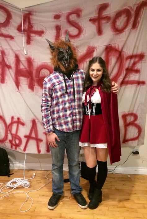 Red Riding Hood And Wolf Costume Couple, Hood Couple, Ideas Disfraz, Costume Couple, Halloween Couples, Red Riding Hood Costume, Wolf Costume, Couple Costume, Couple Costumes