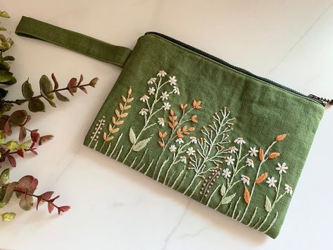 Buy Green Floral Hand-embroidered Clutch and Pocket Mirror Bridesmaid Gift Bridal Shower Gift Birthday Gift Christmas Gift Online in India - Etsy Diary Design, Wedding Bags, Embroidered Clutch, Embroidery Gifts, Patchwork Bags, Wedding Bag, Bridal Shower Gift, Flower Embroidery Designs, Pocket Mirror