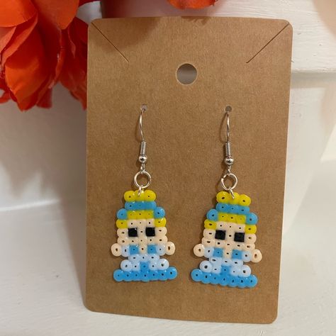 Perler Bead Disney Princess Cinderella Earrings Yellow, Blue, Peach, Black And Light Blue New Handmade 1” Inch Perler Beads Bundle To Save Don’t Be Afraid To Send Offers :) Small Perler Bead Patterns Minis, Cinderella Earrings, Perler Bead Earrings, Pokemon Earrings, Perler Earrings, 4h Projects, Modele Pixel Art, Easy Perler Bead Patterns, Disney Earrings