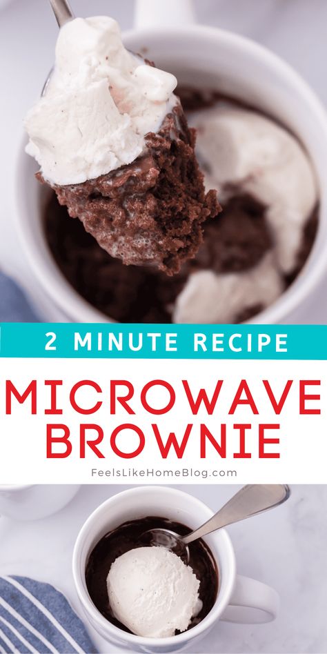 Microwave Brownie in a Mug - Feels Like Home™ Microwave Brownie In A Cup, Mug Brownie Microwave, Easy Microwave Brownie, Brownie In A Mug Recipe, Dessert For One, Single Serve Brownie, Microwave Brownie, Brownie Mix Recipes, Microwave Dessert