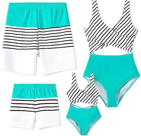 PATPAT Family Matching Swimsuits Swimwear Set for Couples Newest Mommy and Me Striped Spliced Bathing One-Piece Swimsuits Family Bathing Suits, Family Matching Outfits, Matching Swimwear, Striped One Piece, Swimwear Sets, Summer Patterns, Matches Fashion, Matching Family Outfits, Family Outfits