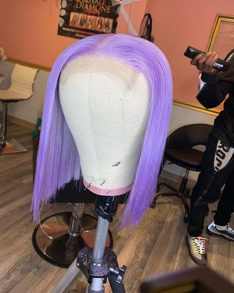 Diamone on Instagram: “Lavender Closure Blunt Bob Unit For Sale $260 dm if interested #wig” Purple Bob Black Women, Purple Bob Wig, Color Bob Wig, Purple Bob, Classic Bob Hairstyle, Colorful Wigs, Lavender Hair Colors, Bob Black, Straight Bob Hairstyles