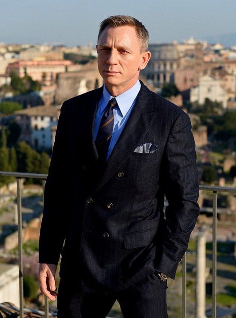 Spectre 24 James Bond Double Breasted Suit Pin Stripe Suit Mens, Daniel Craig Suit, James Bond Daniel Craig, Spectre 007, Daniel Craig Style, James Bond Suit, Pin Stripe Suit, Hand In Pocket, Bond Suits