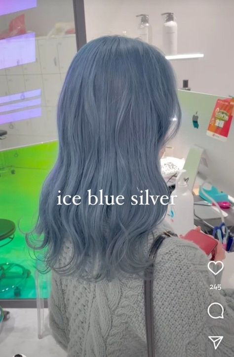 Ice Blue Hair Ombre, Pastel Blue Hair Highlights, Ice Purple Hair, Light Blue Grey Hair, Dull Blue Hair, Grey Purple Hair Color, Hazy Blue Hair, Dusty Blue Hair Color, Blue Ash Hair Color