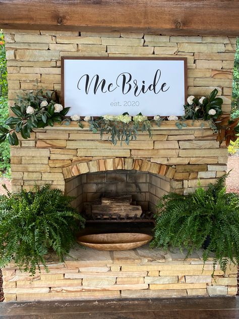 Wedding Shower Mantle Decor, Wedding Mantle Decor Fireplaces Rustic, Mantle Decor For Wedding, Wedding Mantle Decorations, Bridal Shower Fireplace Decor, Bridal Shower Mantle Decor, Mantle Wedding Decor, Wedding Mantel Decor, Wedding Mantle Decor