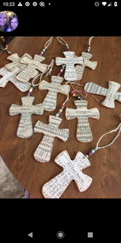 Cross Projects, Hymnal Crafts, Sheet Music Crafts, Sunday School Crafts For Kids, Wooden Crosses, Christian Crafts, Religious Crafts, Music Crafts, Cross Crafts