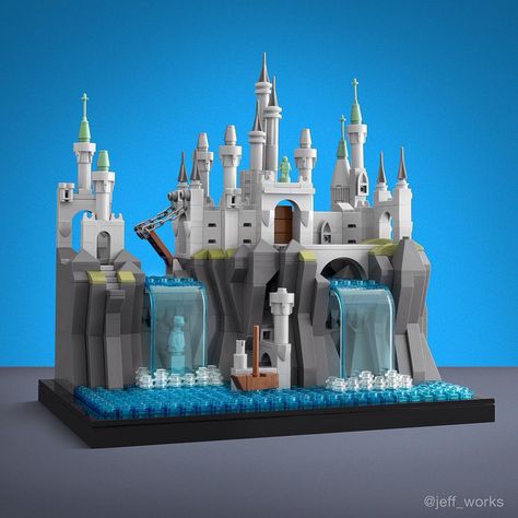 Here is an expanded version of the castle from my latest Micro City. The turrets are made using a Technic driving ring extension...I'm not… Lego Hacks, Lego Books, Micro Lego, Lego Diy, Lego Castle, Medieval World, Lego Worlds, Cool Lego Creations, Lego Architecture