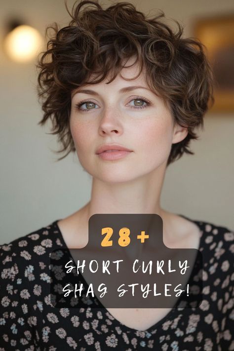 Curious about the short curly shag? 🌀✂️ Click to unveil 28 trendy styles that blend texture and volume for a bold, fresh look. Dive into the curl revolution! #ShortCurlyShag #CurlyHairstyles #FreshLook #CurlRevolution #TrendyHair Short Pixie For Curly Hair, Short Curly Round Face, Short Haircuts For Thick Curly Hair Round Faces, Short Curly Shag Hairstyles, Very Short Curly Haircuts, Very Short Curly Hair Pixie, Short Curly Shag With Bangs, Short Curly Haircuts For Round Faces, Short Curly Hair Styles Easy