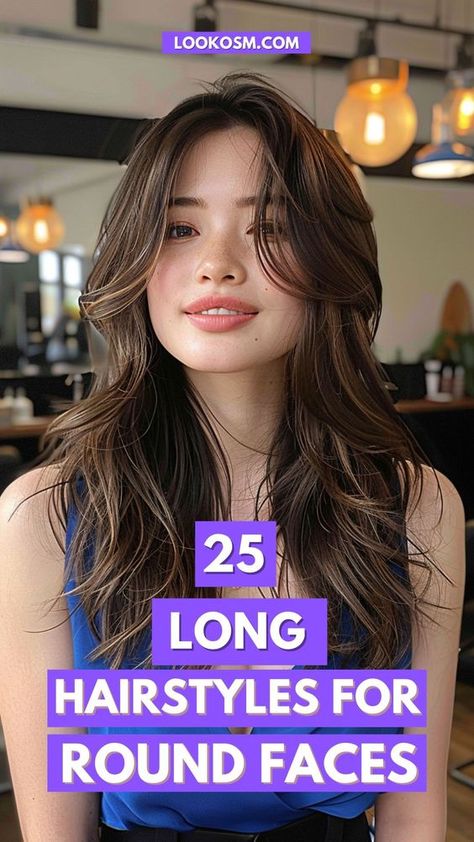 Haïr Cut For Round Face Long Hair, Layered Hair With Bangs For Round Face, Haircuts For Long Hair Straight Round Face, Haircut For Long Hair With Round Face, Best Long Haircut For Round Face, Long Layers On Round Face, Layers For Long Hair Round Face, Layer For Round Face, Long Hairstyles For Thick Hair Straight